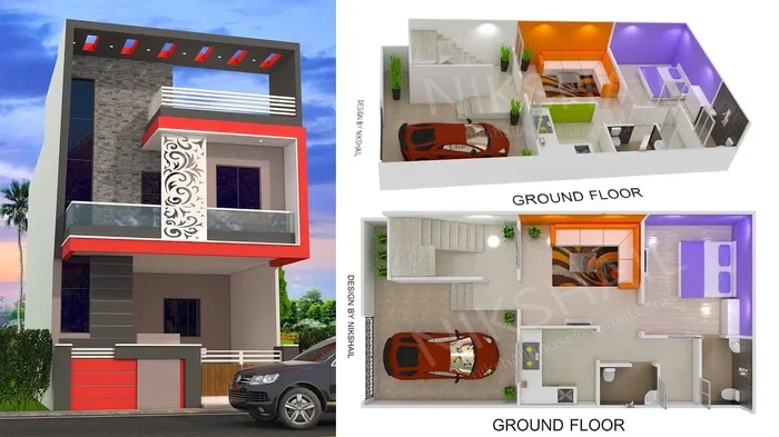 25 by 50 House Plan with Car Parking Layout Designs